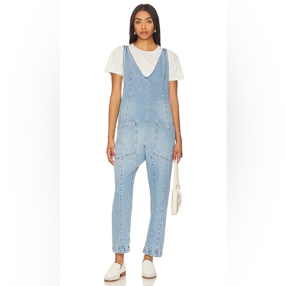 We The Free by Free People High Roller Jumpsuit in a bleached denim.
